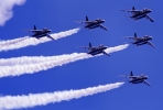 Japan Self Defence Force T-4 Blue Impulse fighter jets fly in formation. Photo by ARTS_FoxFire1 on Flickr.com
