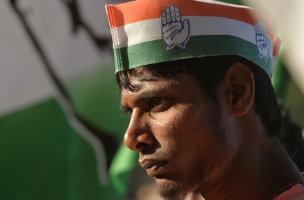 A supporter of the Indian Congress Party. Photo by AFP.