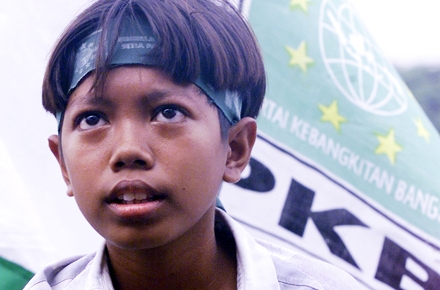 A young supporter of Indonesia's National Awakening Party (PKB). Photo by AFP.